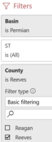 Filter box with gas production by county